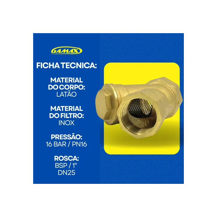 Filtro Y Latão 1 Polegada Dn25 Pn16 Tela Inox - Gamax