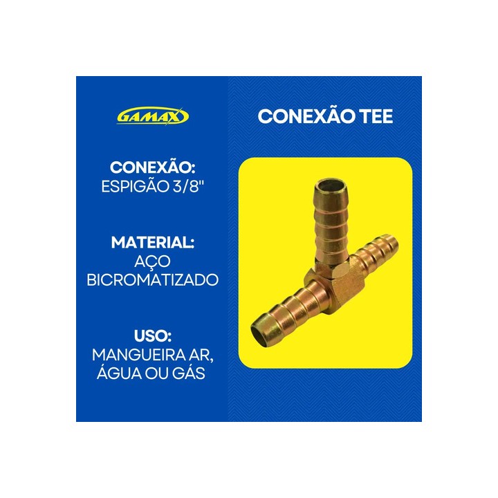 Tee T Escama Para Mangueira 3/8 Espigão Ar, Água Ou Gás