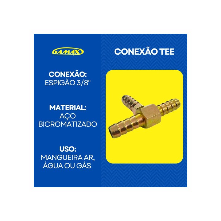 Tee T Escama Para Mangueira 3/8 Espigão Ar, Água Ou Gás