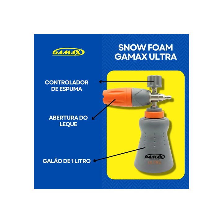 Canhão De Espuma Snow Foam 1l Profissional Espuma Densa Engate Rápido Para Wap Kärcher Electrolux Vonder Bosch Laranja