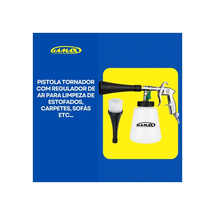 Pistola Tornador Limpeza Automotiva 1l Estofados Carpete Com Regulador De Ar - Gamax T01 Branco