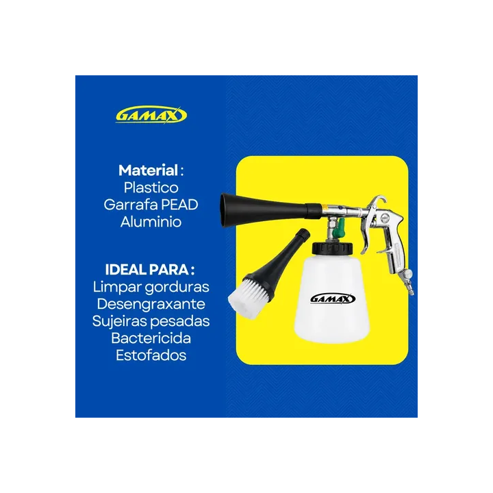 Pistola Tornador Limpeza Automotiva 1l Estofados Carpete Com Regulador De Ar - Gamax T01 Branco