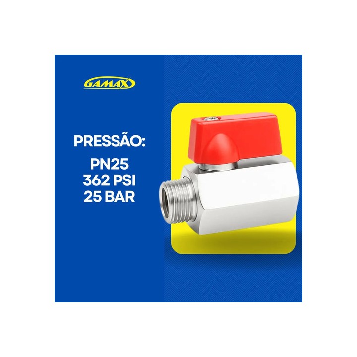 Válvula Registro Esfera 1/2 Mini M X F Zincada - Gamax