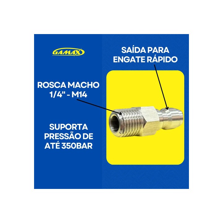 Adaptador Pino Engate Rápido Para Snow Foam Canhão De Espuma Rosca 1/4 Macho - Gamax