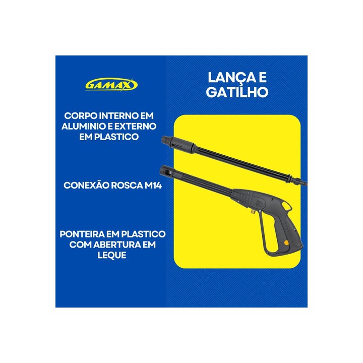 Pistola Gatilho Lança Lavadora Electrolux Rosca M14 Metal - Gamax Preto