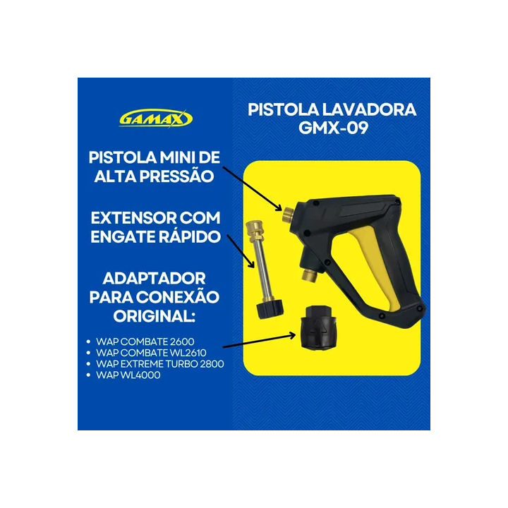 Pistola Curta Gatilho Engate Rápido Lavadoras Wap Extreme Combate - Gamax Preto