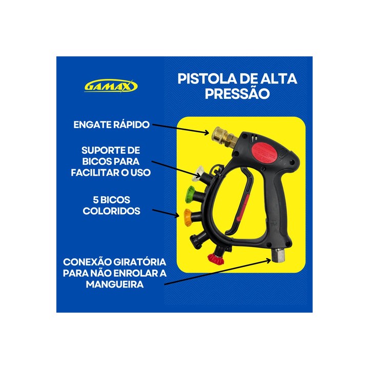 Kit Mangueira 10m Pistola Curta Bicos Lavadora Karcher Preto