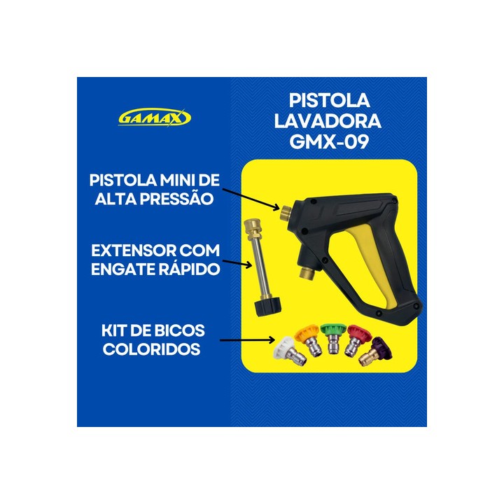 Kit Gatilho Pistola Curta Lavadora Alta Pressão C/ 5 Bicos Preto