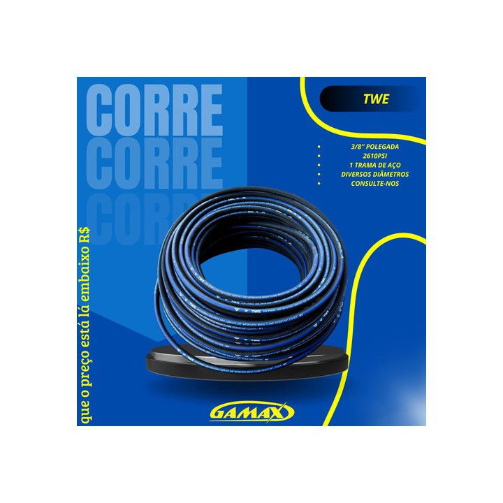 50m Mangueira 1 Trama Aço 3/8'' Hidráulica Preto