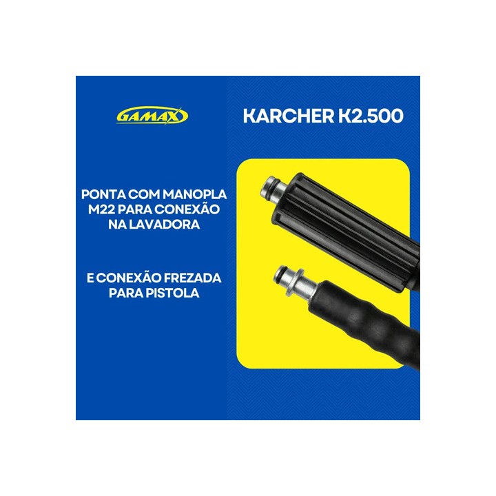 Mangueira 10m Nylon Lavadora De Alta Pressão Karcher K2.500 K3.30 Antigas - Gamax Preto