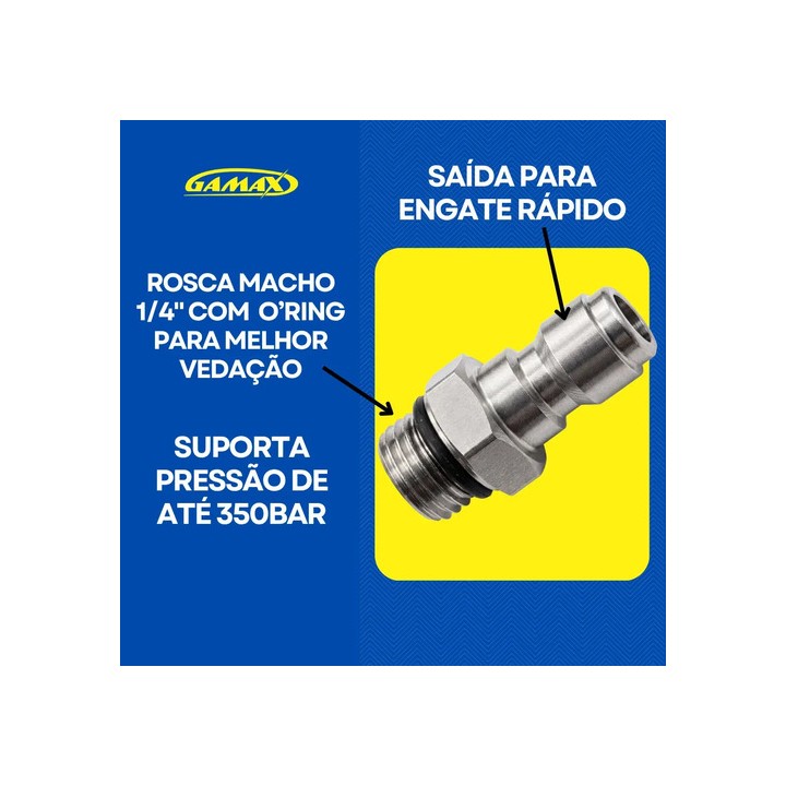 Adaptador Pino Inox Engate Rápido Para Snow Foam 1/4 Macho Oring - Gamax