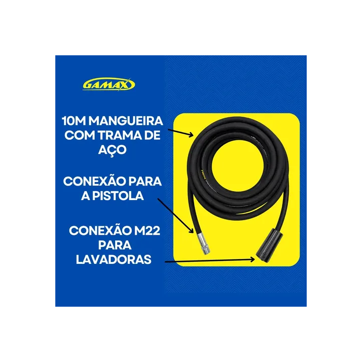 Kit Mangueira 10m Pistola Curta Bicos Lavadora Wap Karcher Preto