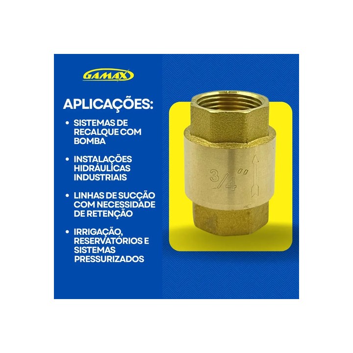 Válvula De Retenção Vertical 3/4 Polegada Latão Gamax