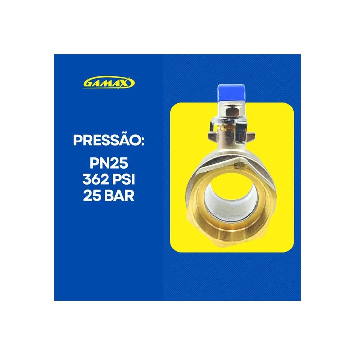 Válvula Registro Esfera Metal Latão 2.1/2 Polegada Bsp Gamax
