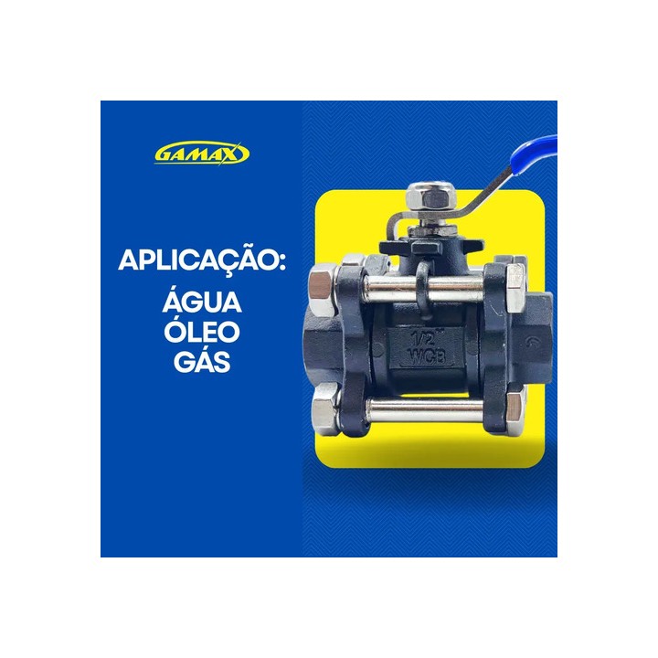 Valvula Esfera Tripartida Aço Carbono 1/2 Pol. Bsp Gamax