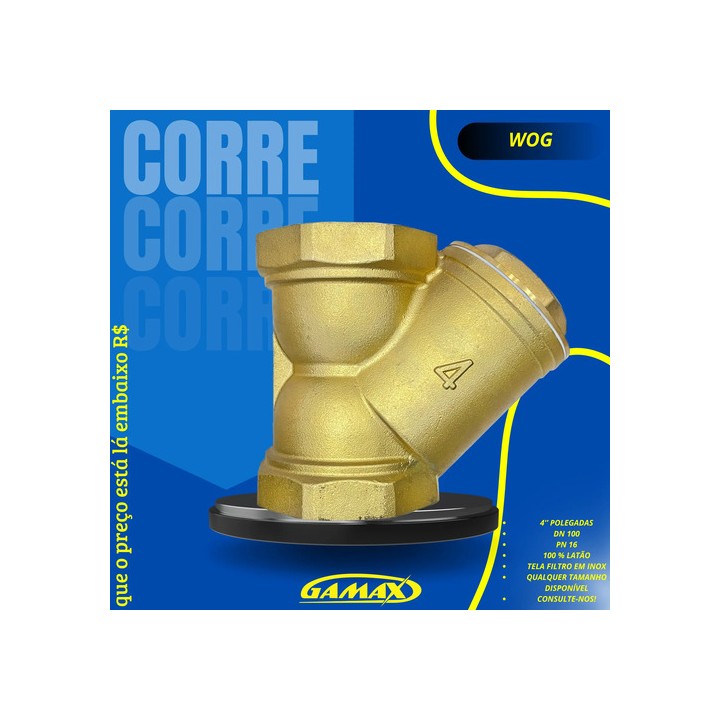Filtro Y 4'' Polegadas Latão Com Tela De Aço Inox Dn100 Pn16