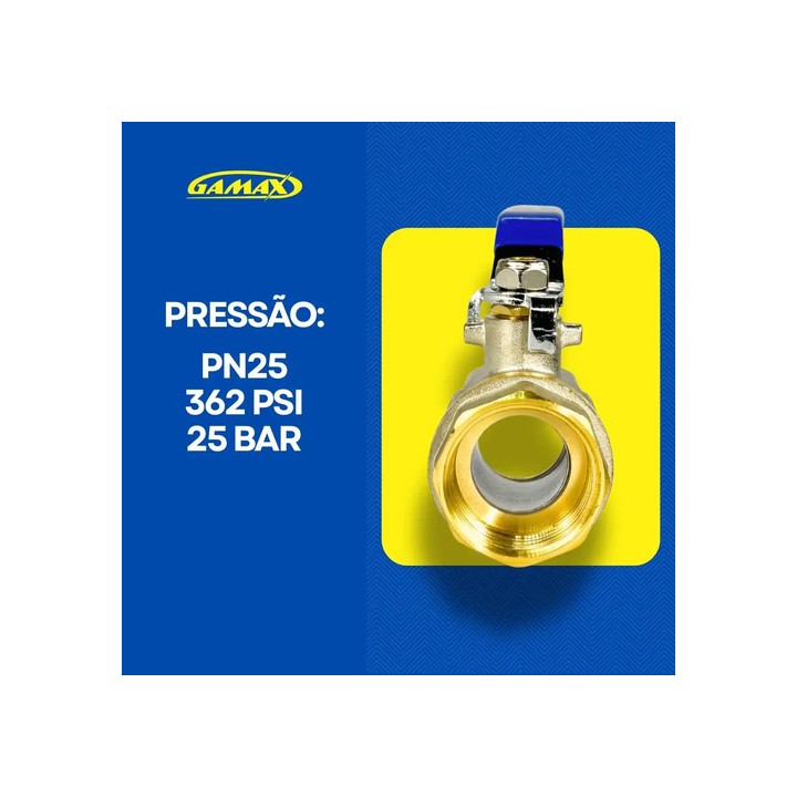 Válvula Esfera Metal Latão 1/2 Polegada Bsp - Gamax