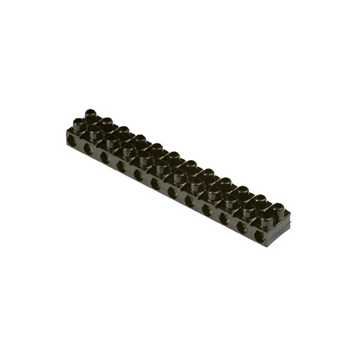 Conector Barra Sindal De Baquelite Preto, 12 Bornes Para Fios Até 16mm