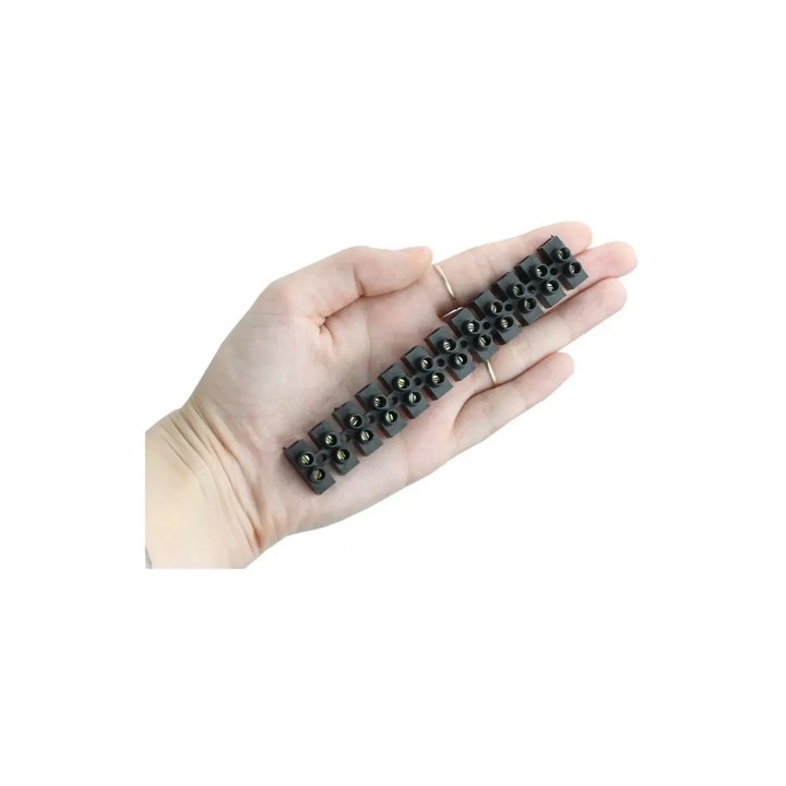 Conector Barra Sindal De Baquelite Preto, 12 Bornes Para Fios Até 16mm