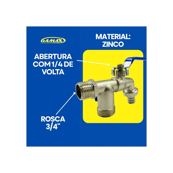 Torneira Dupla Parede Prateada 2 Saídas Máquina Lavar 3/4 Zinco Metais Multiuso Multifuncional Tanquinho Tanque Prateado Acetina