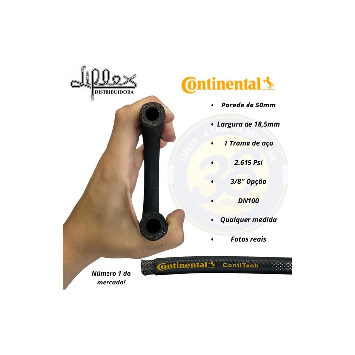 Mangueira R1 3/8 Continental Hidráulica De 20 M Trama De Aço Preto