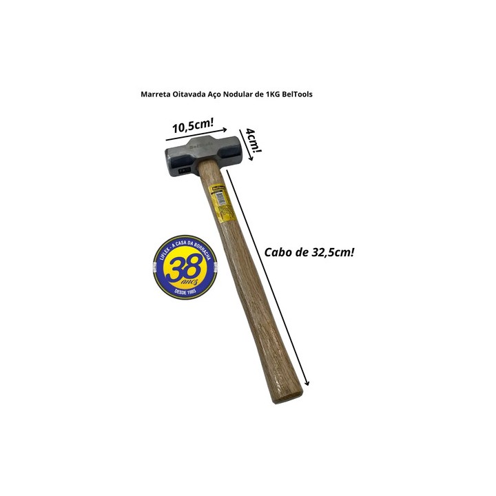Marreta 1kg Beltools Oitava Aço Nodular Cabo De Madeira