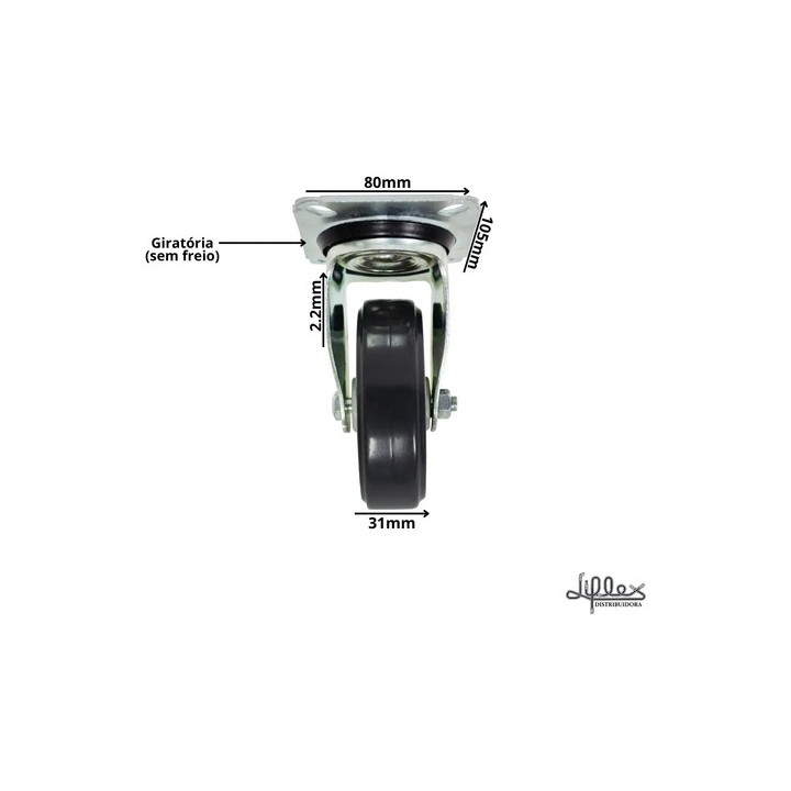 Roda Rodízio Placa Giratória 4 Pol 85kgs Schioppa 2 Peças Cinza
