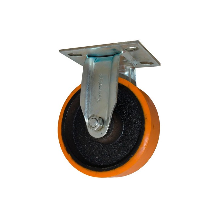 Rodizio Fixo Poliuretano Rod Car 6 Polegadas Base Fixa 450kg Preto E Laranja
